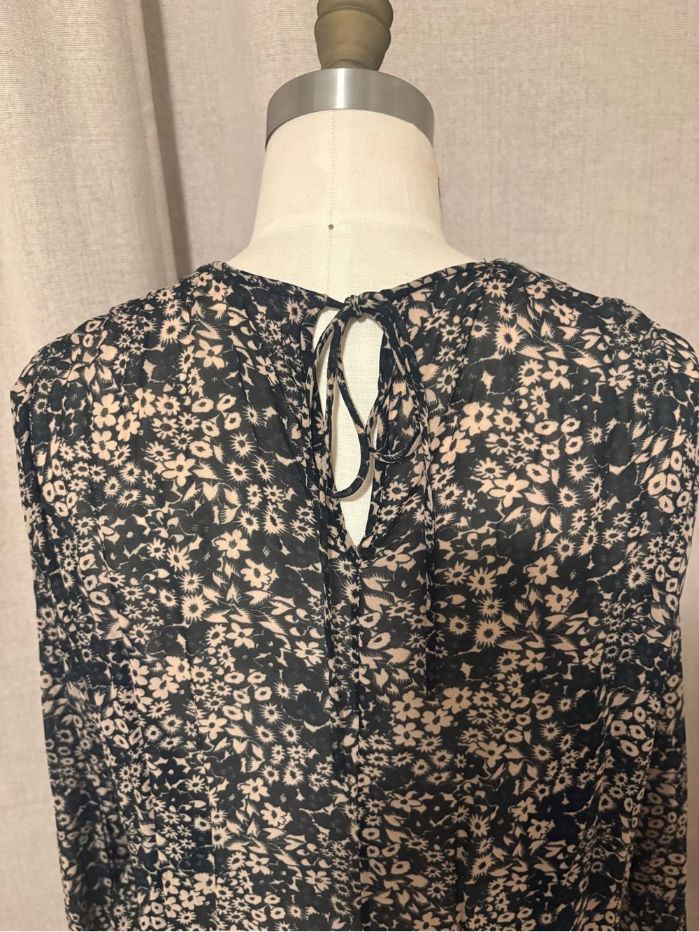 Mini Floral Drop-Waist Dress in Black and Cream - Picture 4 of 15